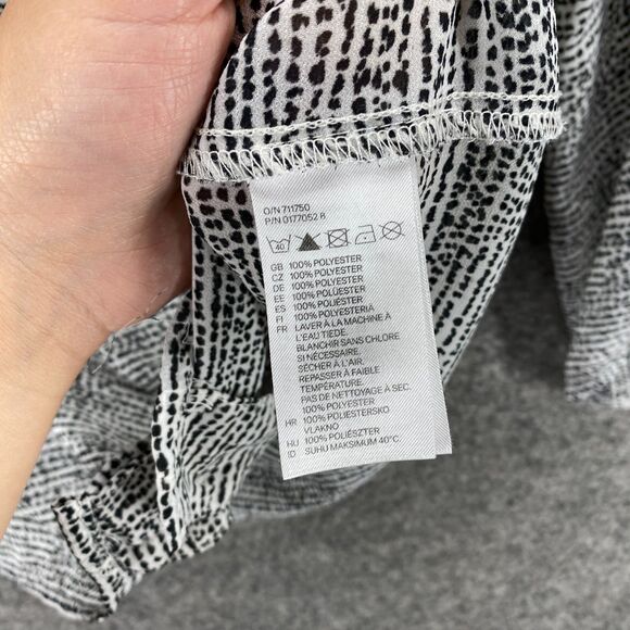H&M Top Women 4 Black White Blouse Button Up 3/4 Sleeve - Picture 7 of 11